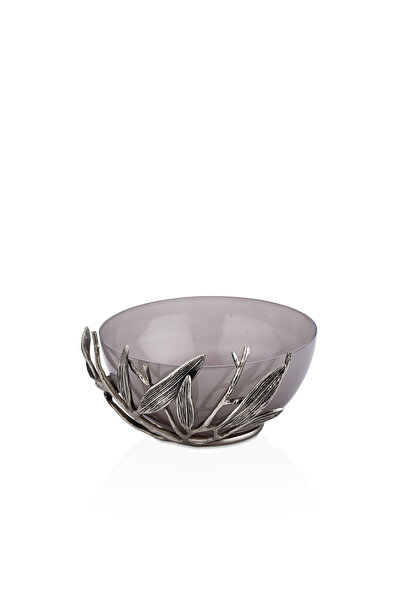 Cornella Ivy Antique Nickel Detailed Smoked Ombre Glass Fruit Bowl