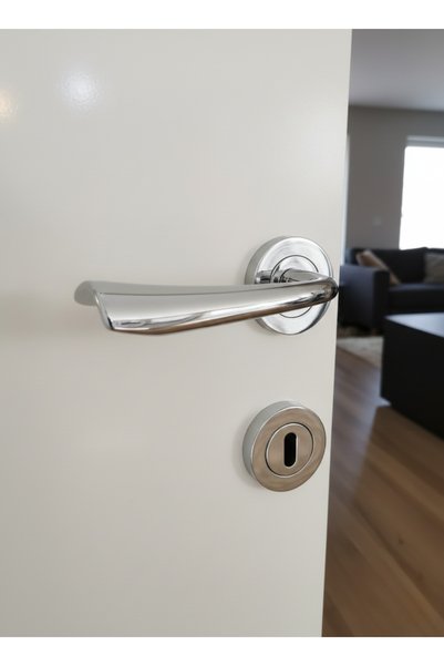 Karan Porselen Lotus Rosette Luxury Room Door Handle Chrome (Set for 1 Door)