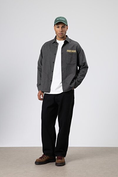 VAMOSCLO Oversized Printed Daily Checkered Shirt Smoked