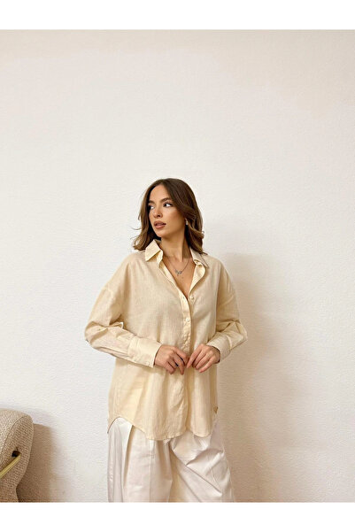 PROTO SUIT Linen Blend Beige Oversized (Wide Fit) Shirt