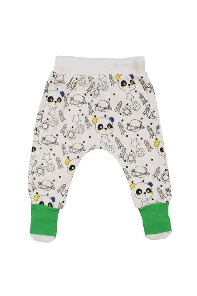bebegen Baby Boy White Green Socks with Panda Planet Pattern Single Bottom