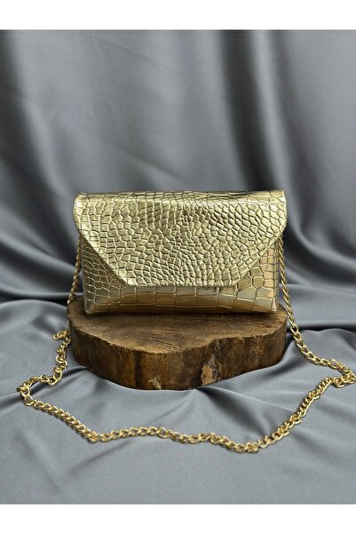 BENAHOLL Women's Bag Snake Skin Patterned Chain Strap Shoulder and Hand Crossbody Bag-Dn116 Gold