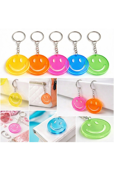 Prtp-Prototip Elektronik & Hobi Smile Blue Transparent Plexiglass Keychain - Vibrant Neon Colored Smiling Face (Trendy Bag Ornament)