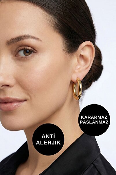 KAYOUBI Kadın Antialerjik Kararmaz Suya Dayanıklı Şık Gösterişli Büyük Halka ...