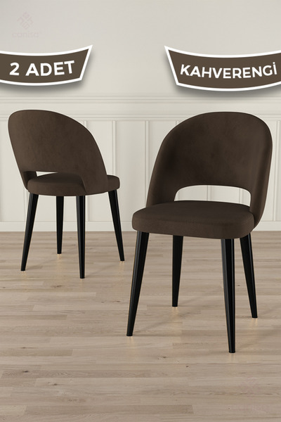 Canisa Pane Serisi 2 Adet Kahverengi Mutfak Sandalyesi Babyface Kumaş Siyah Ayak
