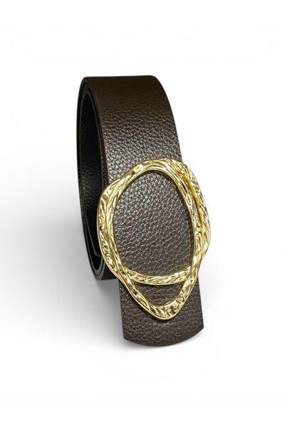 Kemerix Дамски колан с златна катарама и горчив кафеен цвят