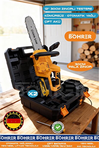 BÖHRER OTOMATİK YAĞLAMALI 30CM PALA ZİNCİR ÇİFT AKÜLÜ KÖMÜRSÜZ YENİ NESİL AKÜ...