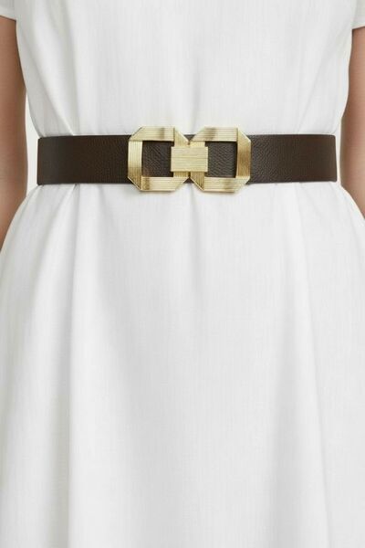 Kemerix Дамски колан с златна катарама и горчив кафеен цвят