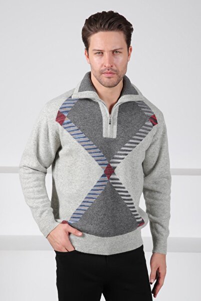 Ferraro Ανδρικό πλεκτό πουλόβερ από 100% μαλλί αρνιού με γεωμετρικό σχέδιο με...