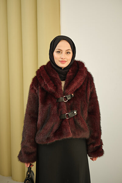 LOCCO Women's Leather Belted Fur Burgundy