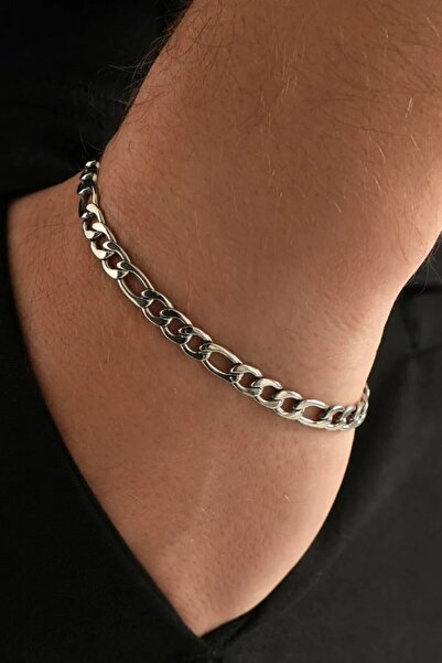 Takı Dükkanı Figaro Stainless Steel Bracelet Unisex Men's Bracelet Chain Imprint Ack06B-3