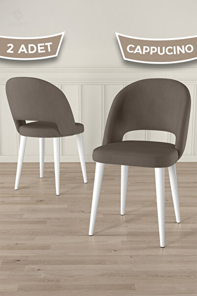 Canisa Pane Serisi 2 Adet Cappucino Mutfak Sandalyesi Babyface Kumaş Beyaz Ayak