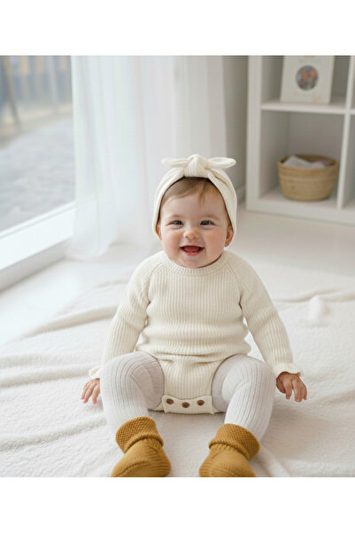 Nimini Kids Buttoned Ruffle Sleeve Detailed Knitwear Baby Girl Bodysuit (with...