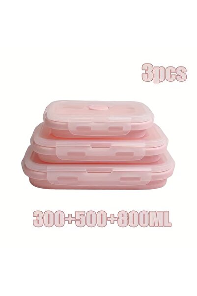 cc bin shihon 3-Piece Collapsible Silicone Food Container Set, Bento Boxes, Food Storage Box, Leakproof, Refrigerator/Microwave Safe