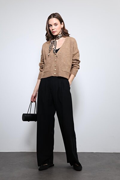 Antioch Black Elastic Waist Pleated Women's Trousers