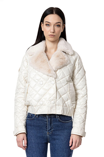 Icon Yaka Kürklü Kapitone Mont - Taş