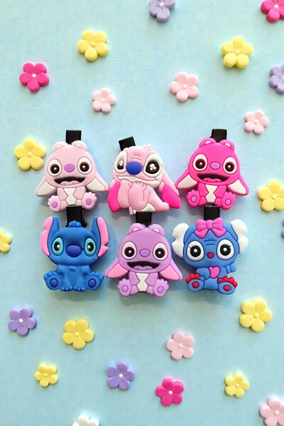 BLIZGANTIS Kız Çocuk Stitch Figürlü Pens Toka (6 ADET)