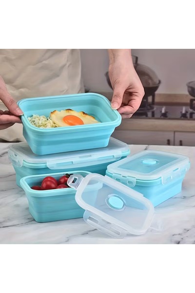 cc bin shihon 3-Piece Collapsible Silicone Food Container Set, Bento Boxes, Food Storage Box, Leakproof, Refrigerator/Microwave Safe