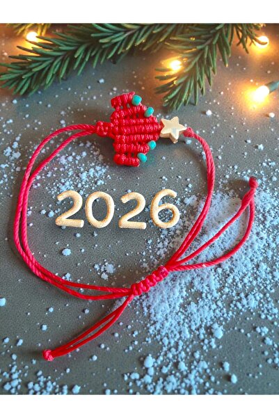 puffydik New Year Themed Macrame String Bracelet |   Adjustable Bracelet with Red Pine Tree Figure