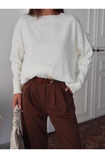 Maysev Crew Neck Rib Knit Soft Textured Low Sleeve Loose Fit Basic Sweater