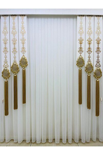 Nazhome Varak Etekli Kravat Japon Panel Stor Fon Perde