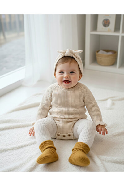 Nimini Kids Buttoned Ruffle Sleeve Detailed Knitwear Baby Girl Bodysuit (with...