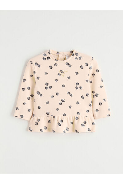 LC Waikiki Beige crew neck Printed ruffled baby girl t-shirt from hera fashion