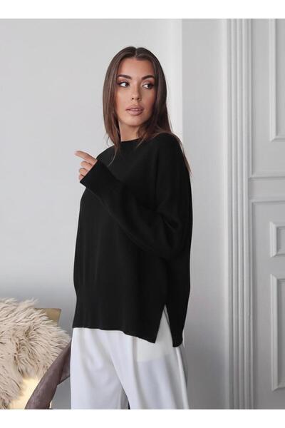 Maysev Crew Neck Rib Knit Soft Textured Low Sleeve Loose Fit Basic Sweater