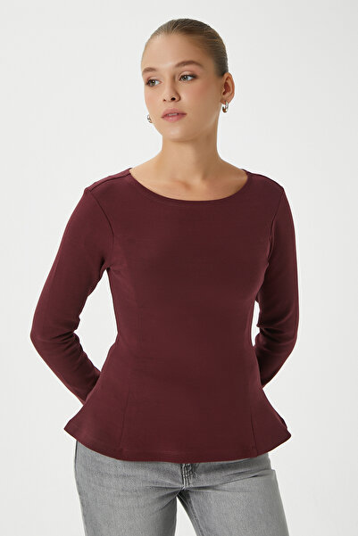 Ritnice Women's Runa Premium Burgundy Peplum Blouse
