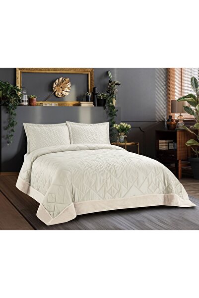 Bella Home Flame Double Maria Bedspread Set - 240X260 cm - Original Cream with Pvc Bag