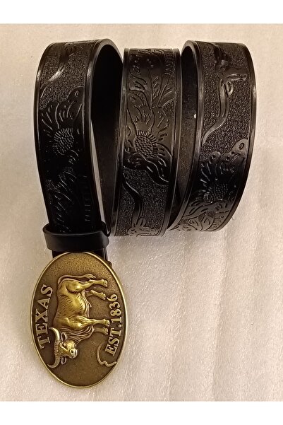 Butik Tülin حزام من الجلد الصناعي الأصلي للجنسين باللون الأسود مطبوع بإبزيم ب...