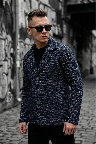 Oksit Double-Breasted Button Slim Fit Plaid Textured Unlined Men's Jacket