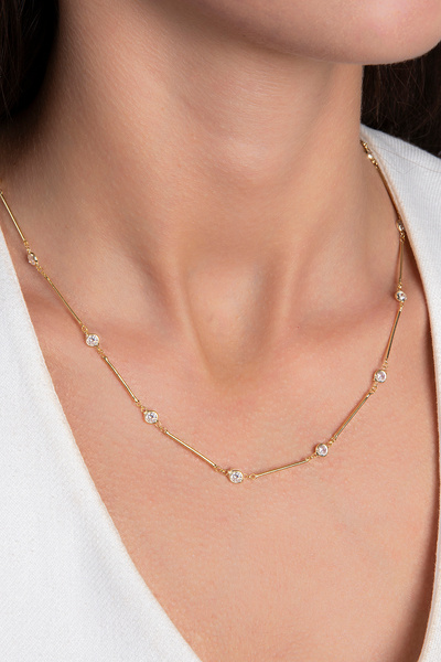 Elika Silver 925 Ayar Gümüş Zirkon Taşlı Çubuk Model Kolye