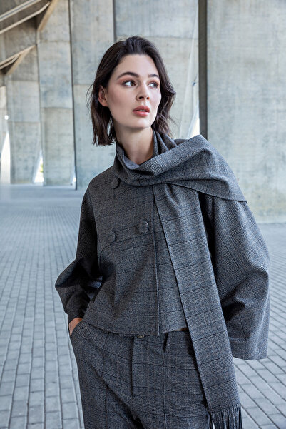 Berr-ın Plaid Jacket with Shawl Detail 1108