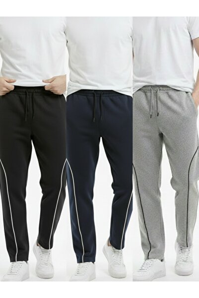 MODENZO Men's 3-Piece Pack Piped Baggy Casual Sweatpants with Back Pockets 2 ...