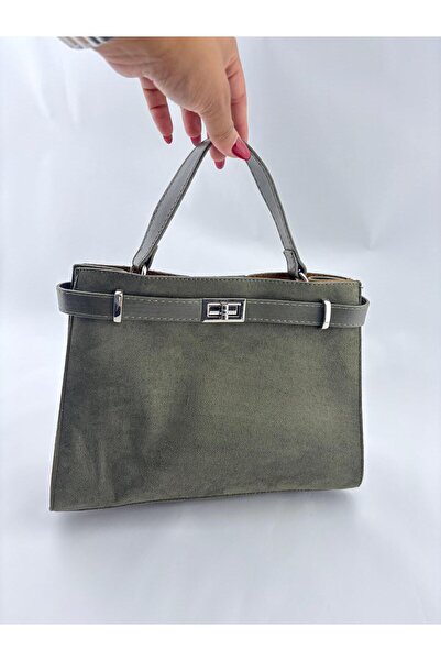 Larolina Khaki Suede Faux Leather Women's Hand and Shoulder Bag