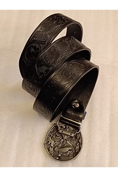 Butik Tülin Unisex Authentic Faux Leather Black Printed Silver Flowered Horse...