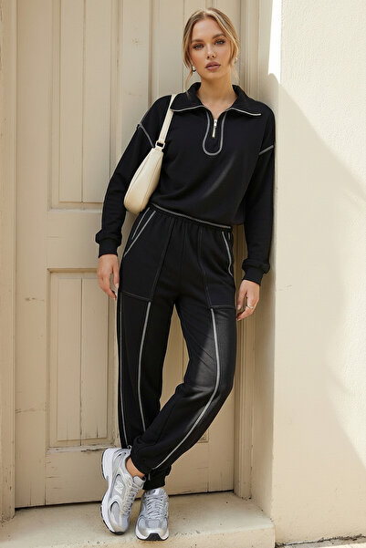 Happiness İstanbul Kontrast Dikiş Detaylı Örme Alt-Üst Takım