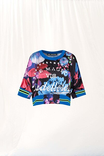 VDR Siyah Çiçekli Saten Bluz 17306