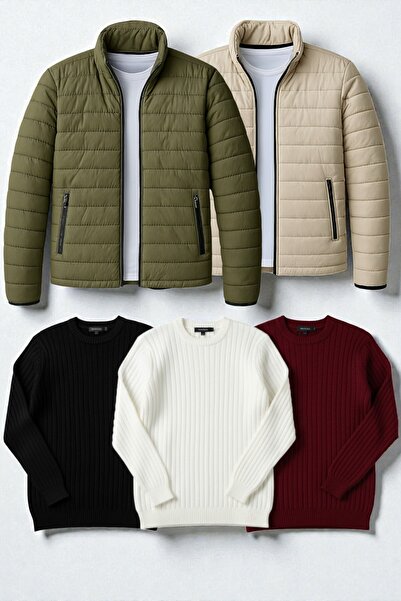 Gameyal 5-Piece Men's Winter Combination Pack – 2 Puffer Jackets + 3 Corded F...