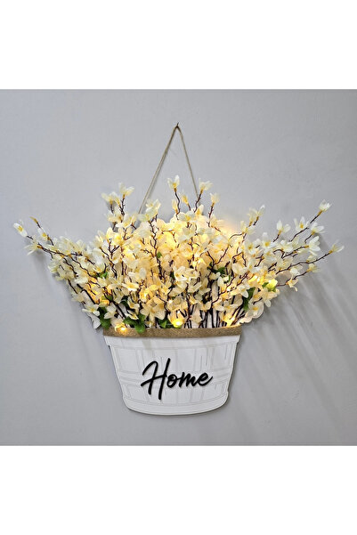 STDEKOR Led Işıklı ve Beyaz Sakura Çiçekli Kapı ve Duvar Dekoru