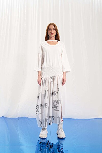 VDR فستان ميدي أبيض بفتحة 17025