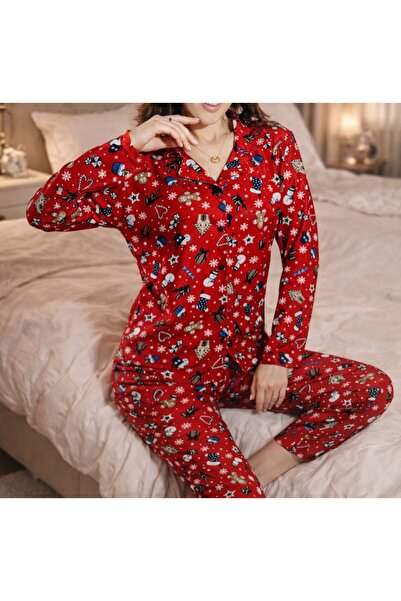 Hepyek Patterned Suede Fabric Pajama Set
