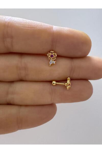 Arescollection 1 adet zirkon taşlı çiçek tragus helix lobe uyumlu piercing