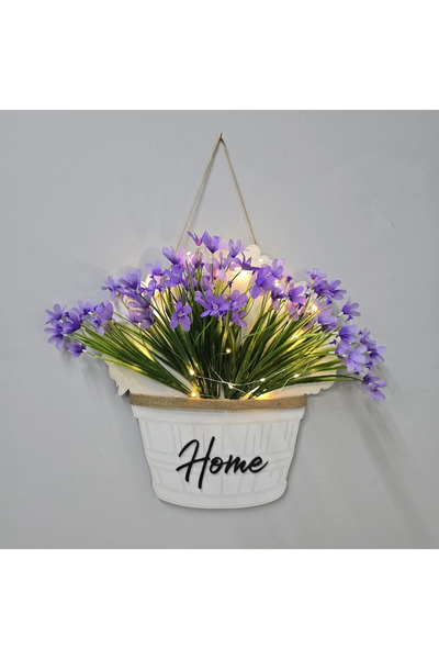 STDEKOR Led Işıklı ve Lila Nergis Çiçekli Kapı ve Duvar Dekoru