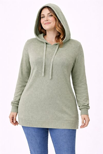 Şans Tunica de tricotat pentru femei, mărime mare, verde, cu glugă 65N39303