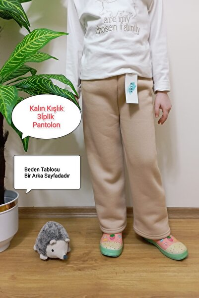 VİP BERA TEKSTİL Kız Çocuk İçi Tüylü Vizon Renk Kışlık Geniş Paça Pantolon/ E...