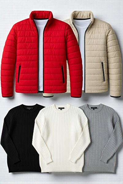 Gameyal 5-Piece Men's Winter Combination Pack – 2 Puffer Jackets + 3 Corded F...