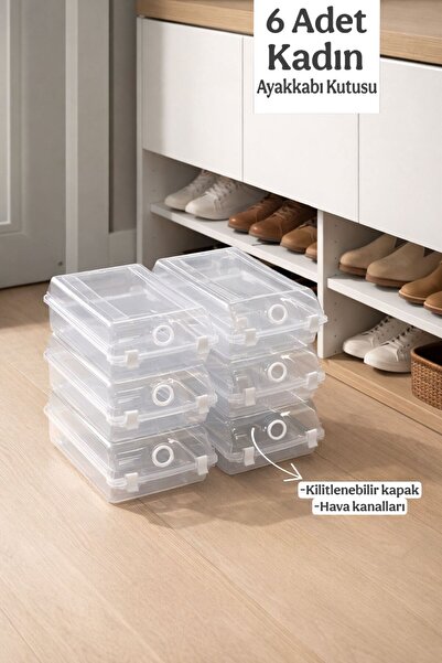 Funny Life Gondol 6'lı Şeffaf Ayakkabı Kutusu - Hava Kanallı , Kilitlenebilir...