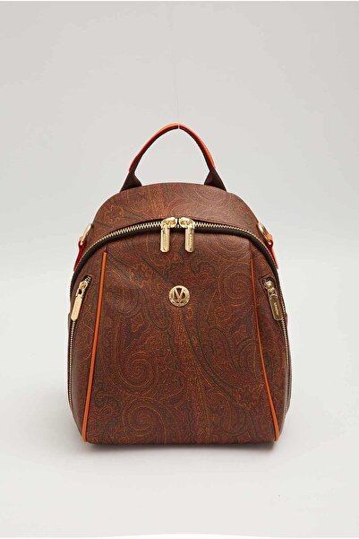 Levidor Ethnic Patterned Medium Size Stylish Design Women's Backpack Dark Brown